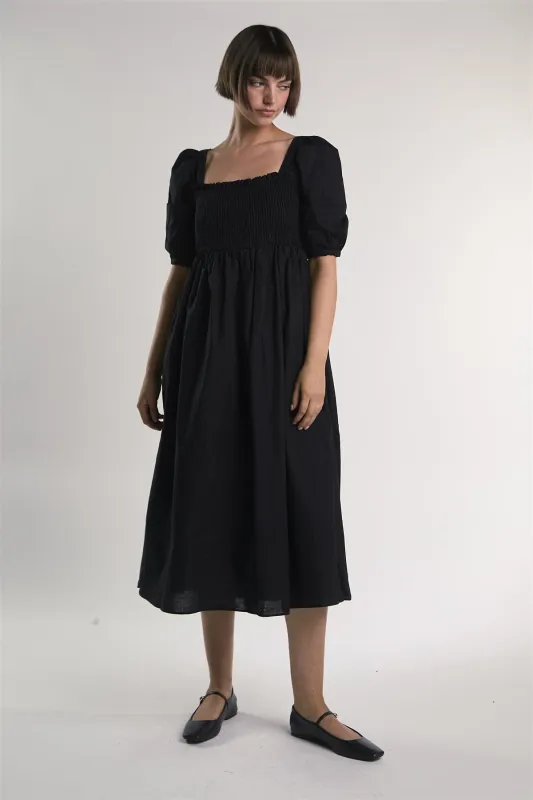 Black Shirred-Front Midi-Dress sold by Glamorous