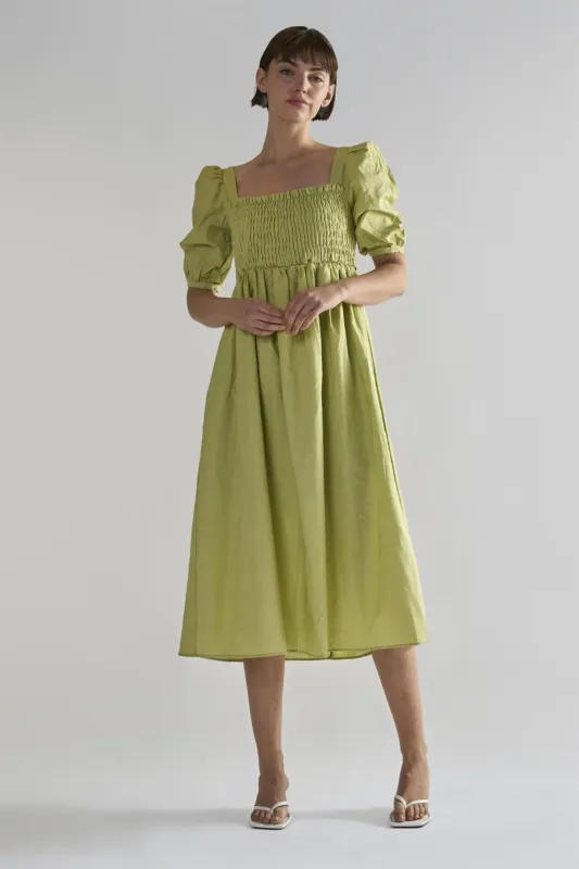 Pistachio Square Neck Short Sleeve Midi Dresses sold by Glamorous