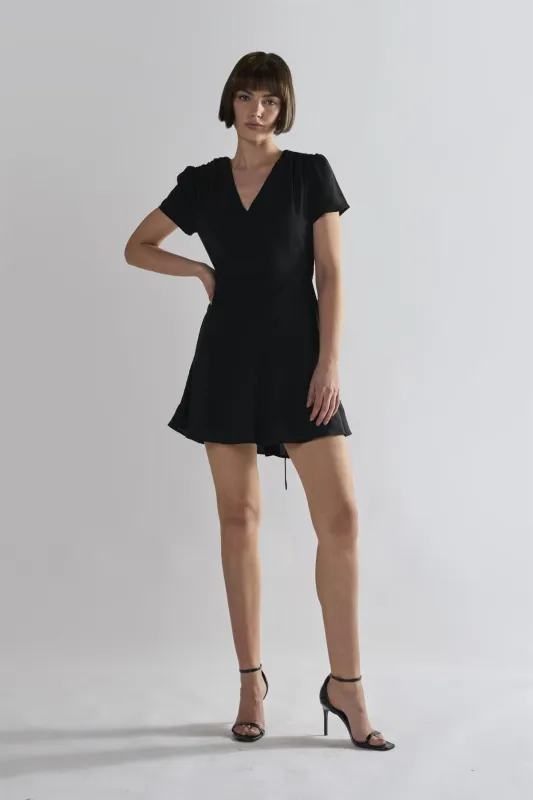 Black V-Neck Short Sleeve Mini Dress sold by Glamorous