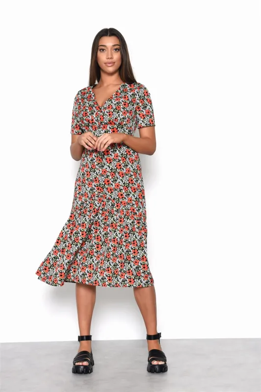 Bold-Multi-Floral V-Neck Midi-Dress made by Glamorous