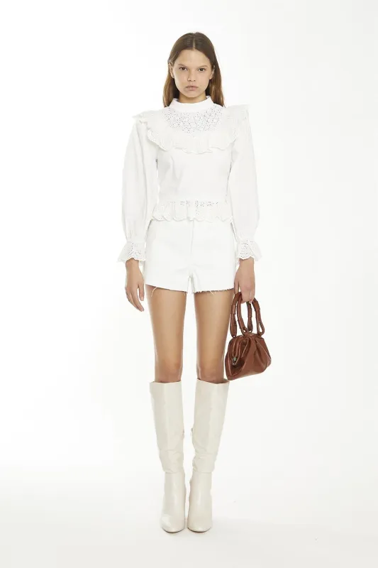 Off-White Lace-Detail Long Sleeve-Top sold by Glamorous
