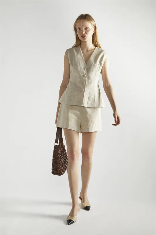 Natural Sleeveless Button Front Vest-Top sold by Glamorous