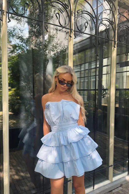 Light Blue Tiered Pleated Mini-Dress made by Glamorous