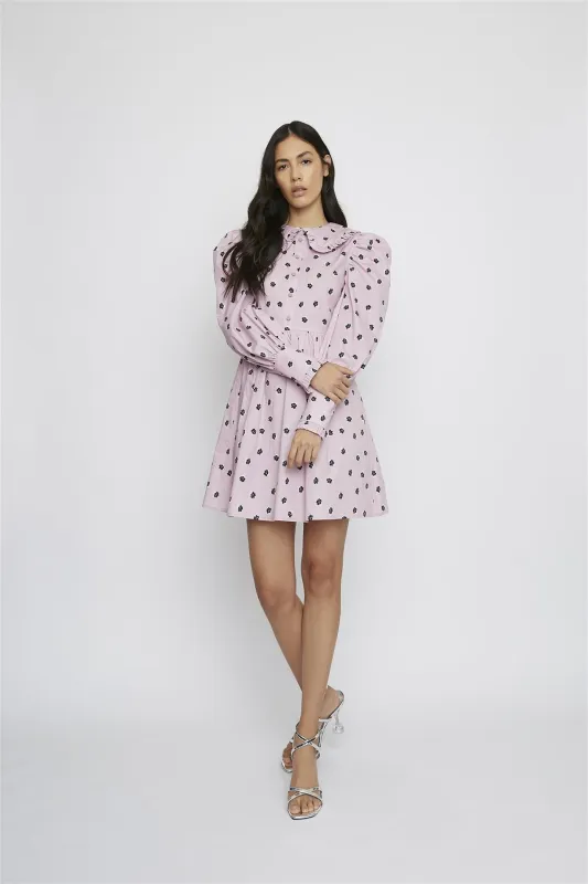 Pink Ditsy Cotton Button-Up Collared Mini-Dress sold by Glamorous