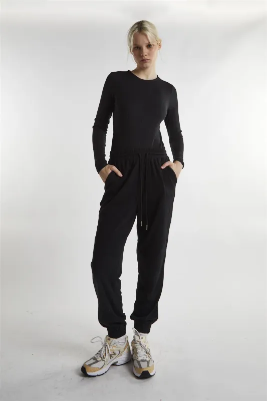Black Rib Open Back Long-Sleeve-Bodysuit made by Glamorous