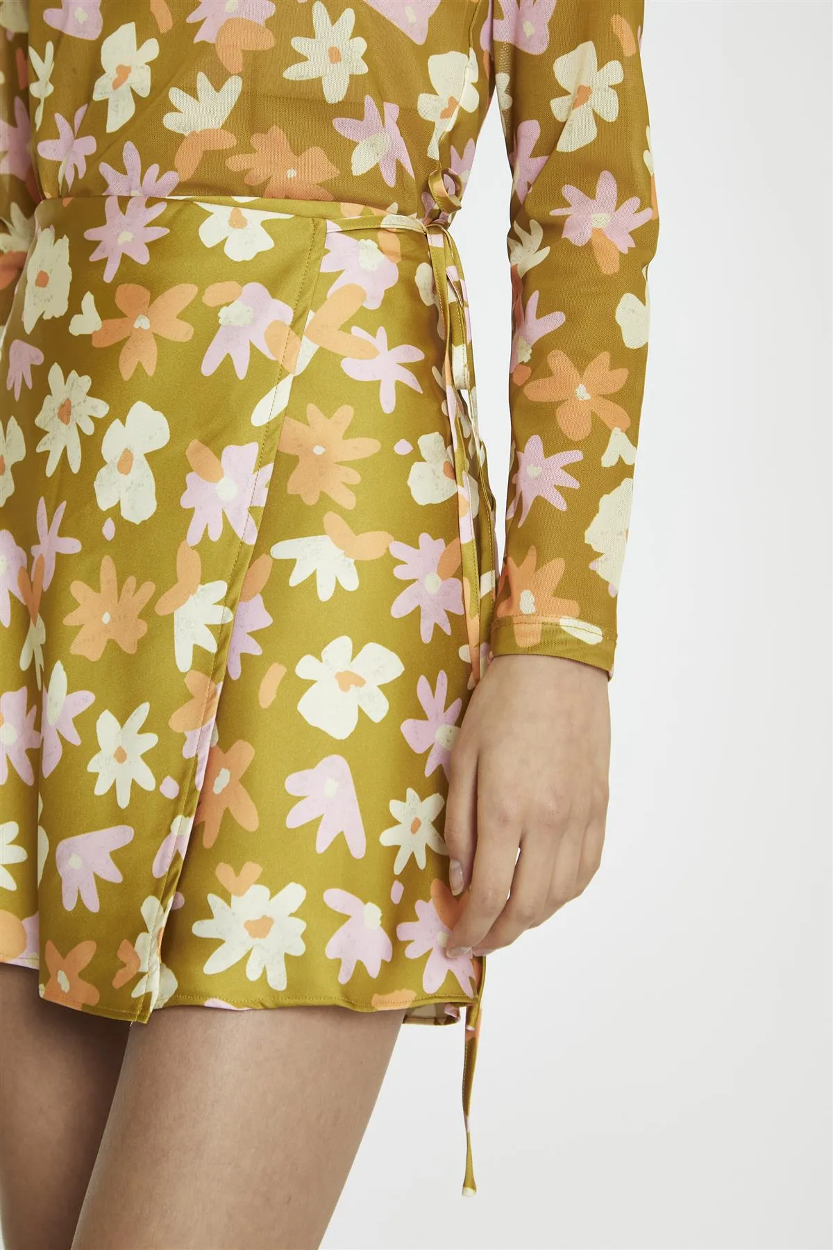 Olive Multi-Flower Wrap Mini-Skirt sold by Glamorous product image thumbnail 3