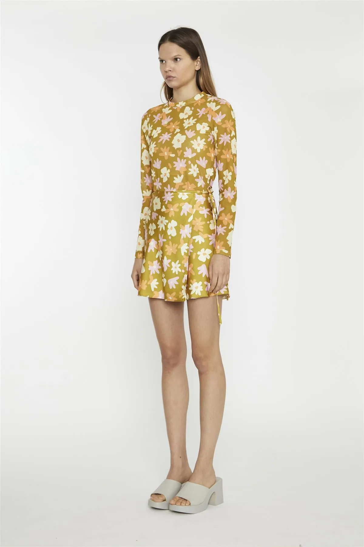 Olive Multi-Flower Wrap Mini-Skirt sold by Glamorous product image thumbnail 4