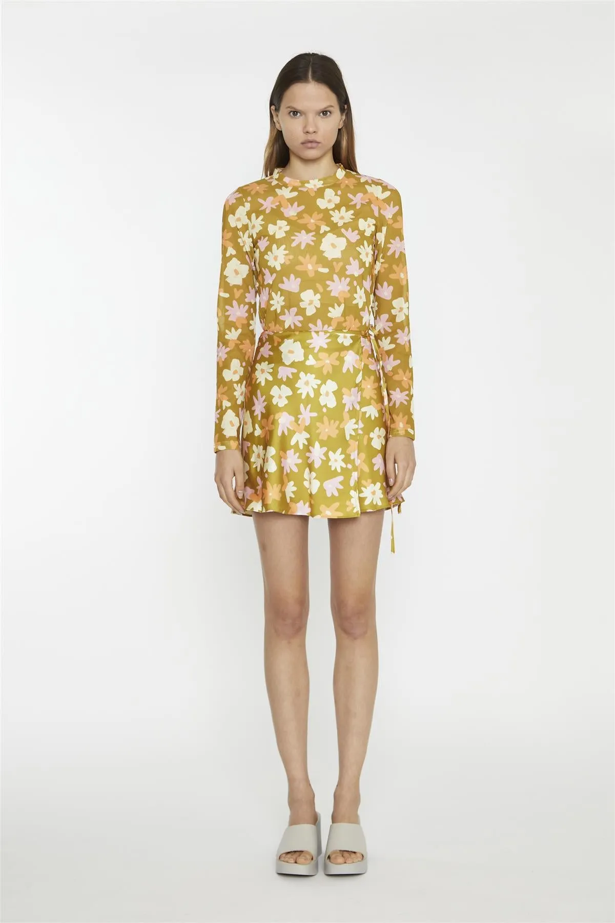 Olive Multi-Flower Wrap Mini-Skirt sold by Glamorous