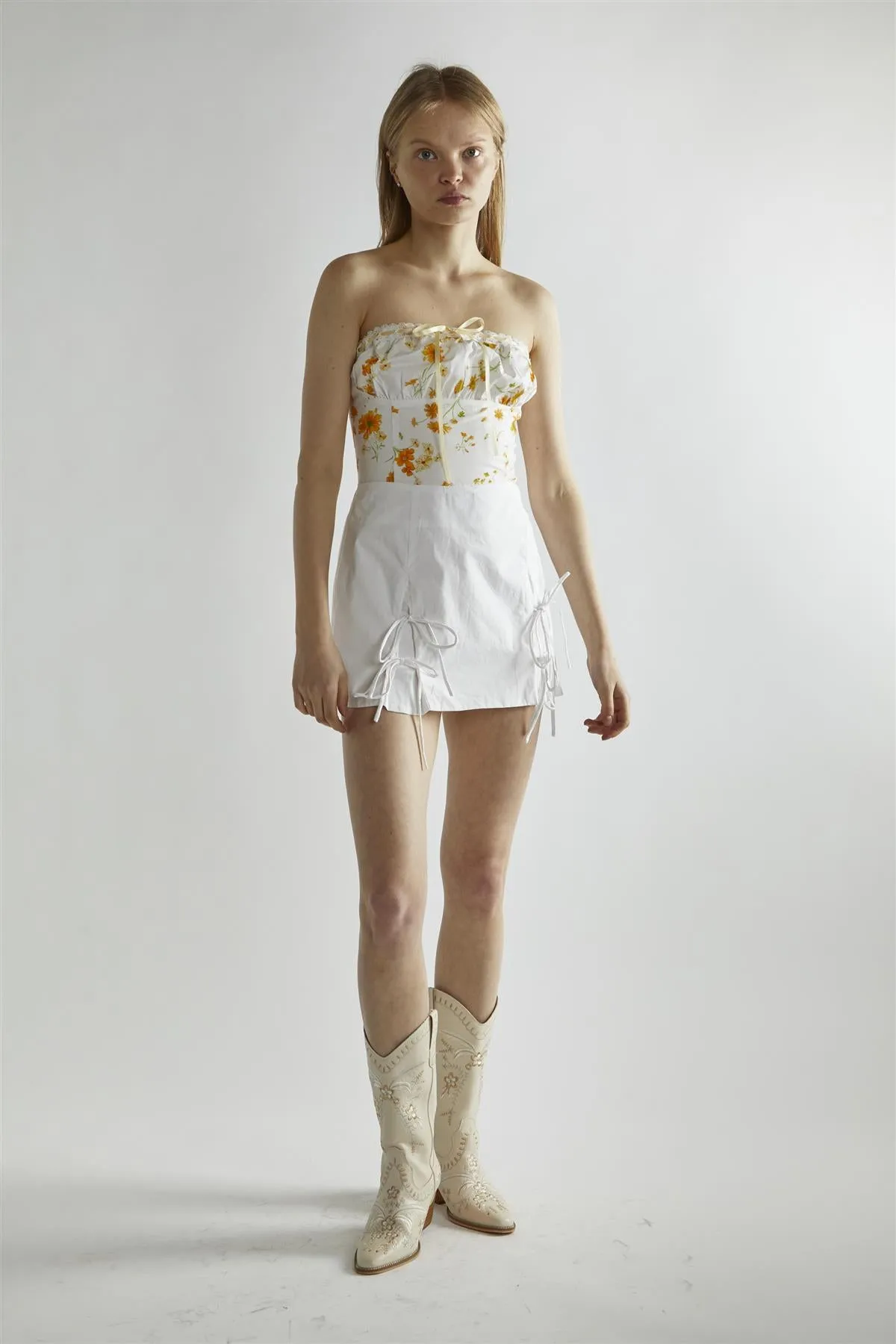 Marigold Floral Corselette Crop-Top sold by Glamorous
