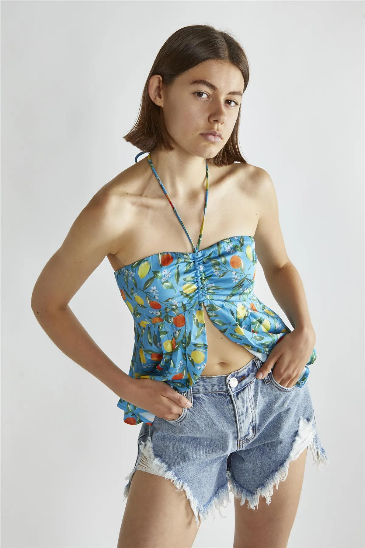 Blue Lemon-Print Halter-Neck Top sold by Glamorous product image thumbnail 4