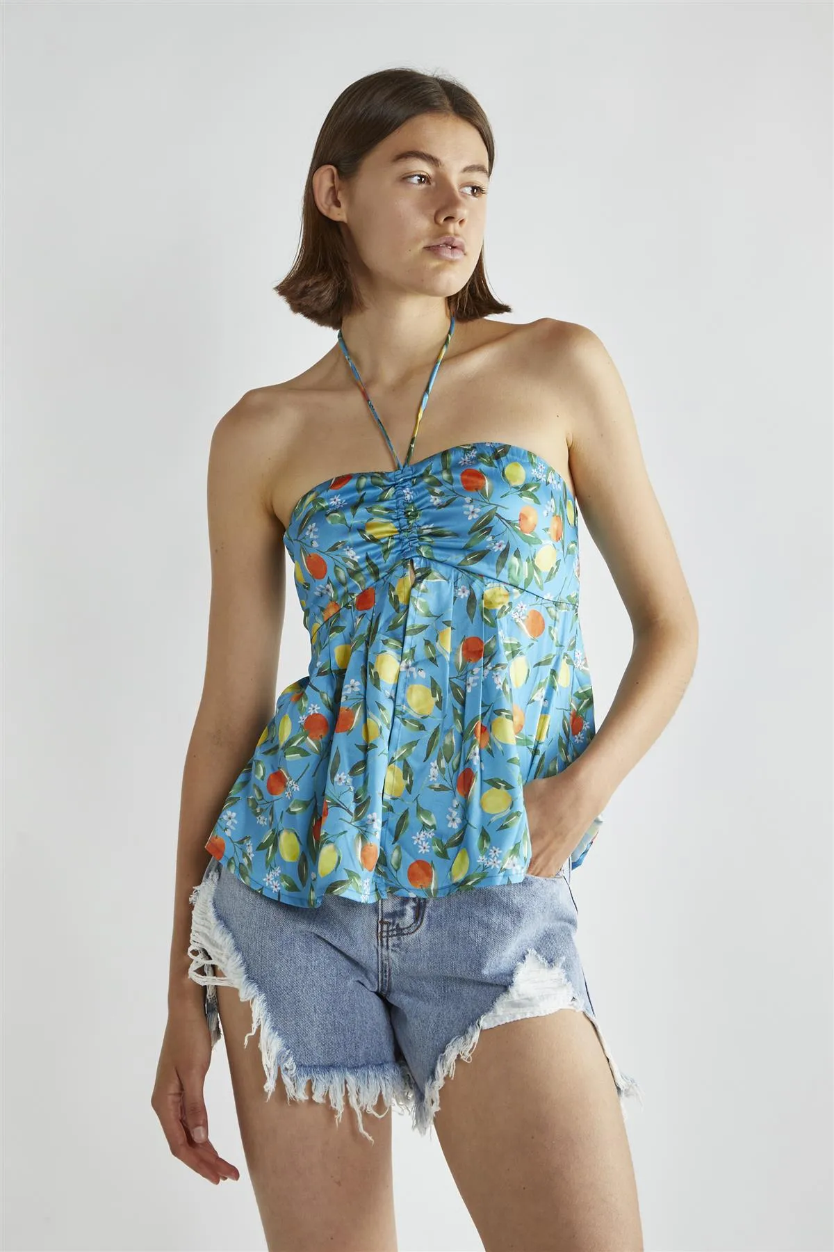 Blue Lemon-Print Halter-Neck Top sold by Glamorous product image thumbnail 3