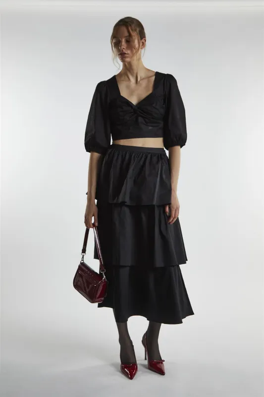 Black Tiered Midi Skirt made by Glamorous