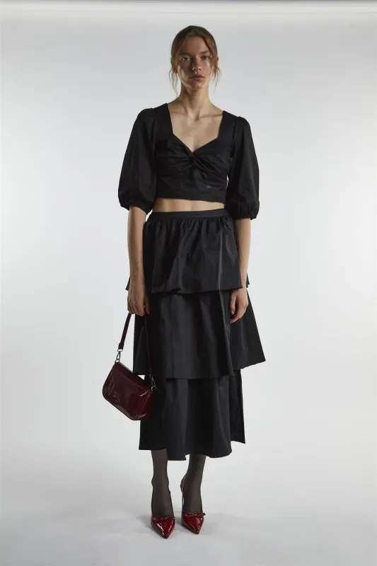 Black Twist-Front Crop-Top sold by Glamorous