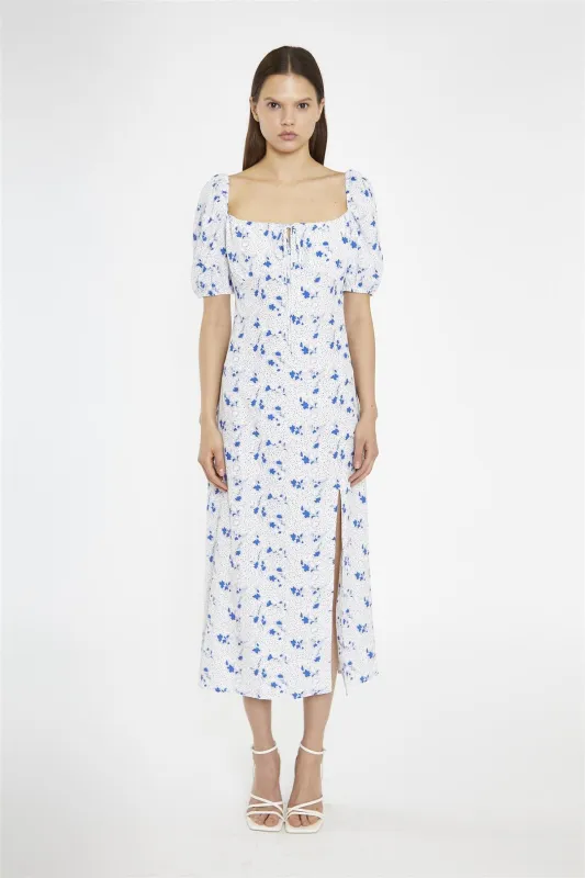 Blue Dot Vintage Floral Milkmaid Midi-Dress sold by Glamorous