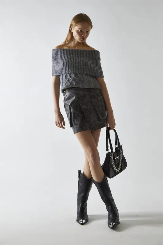 Black-Marble PU Wrap Cargo Mini-Skirt sold by Glamorous