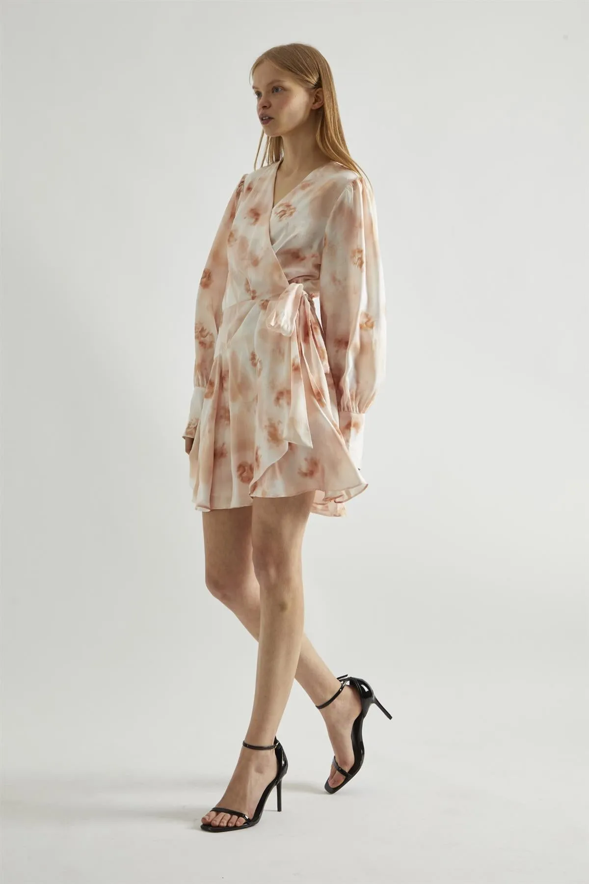 Peach-Watercolour Wrap Mini-dress sold by Glamorous product image thumbnail 4