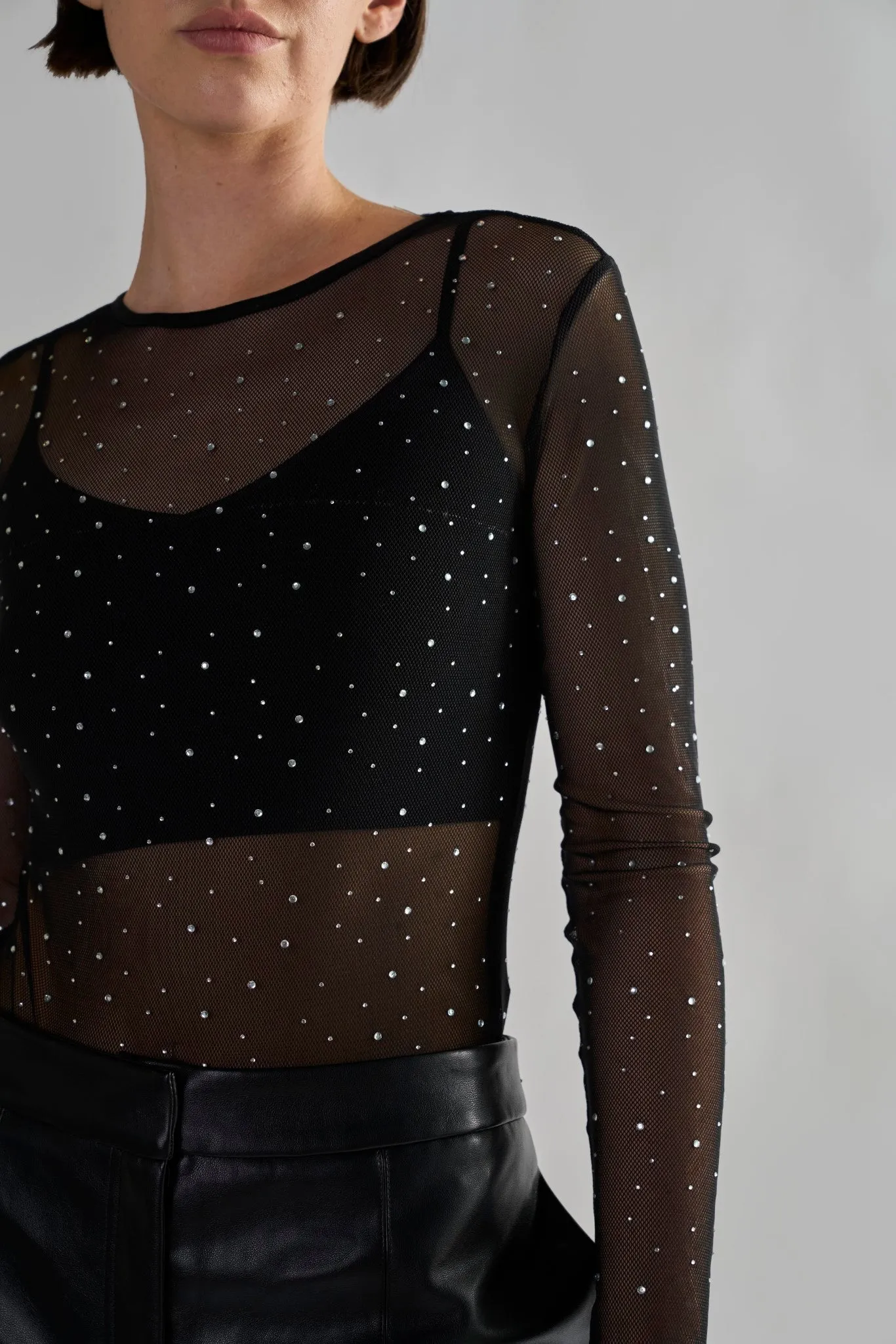 Black Diamante-Mesh Bodysuit sold by Glamorous product image thumbnail 2