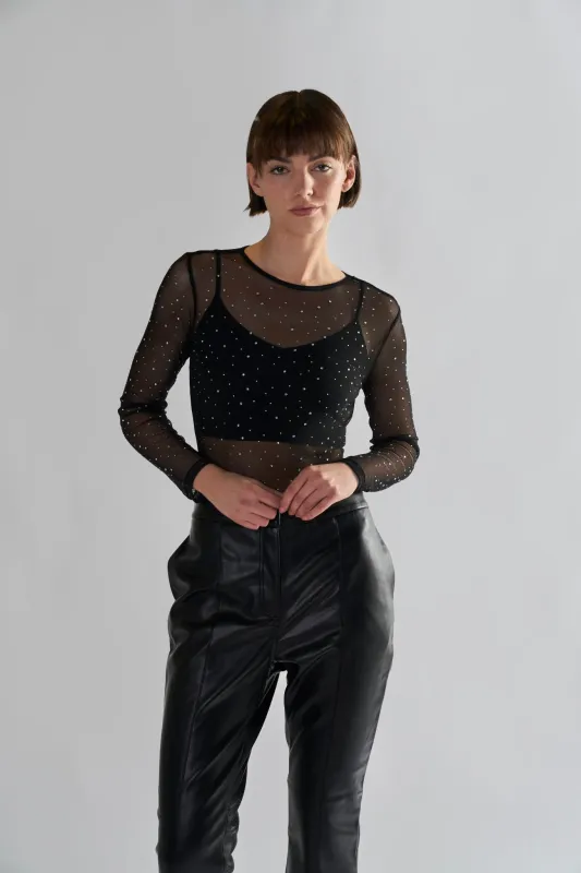 Black Diamante-Mesh Bodysuit sold by Glamorous