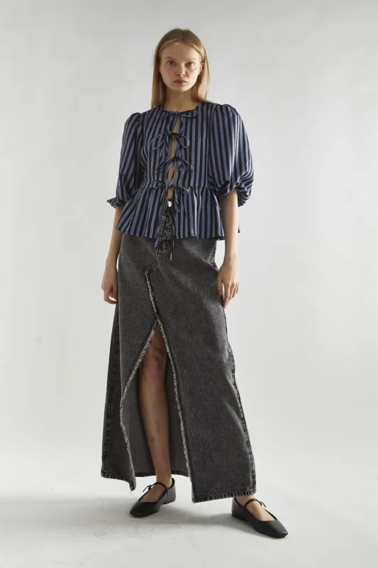 Blue-Black Stripe Tie-Front Top made by Glamorous