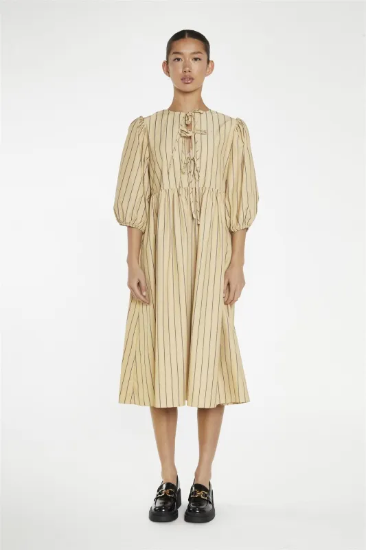 Beige-Brown Stripe Tie-Front Midi-Dress sold by Glamorous