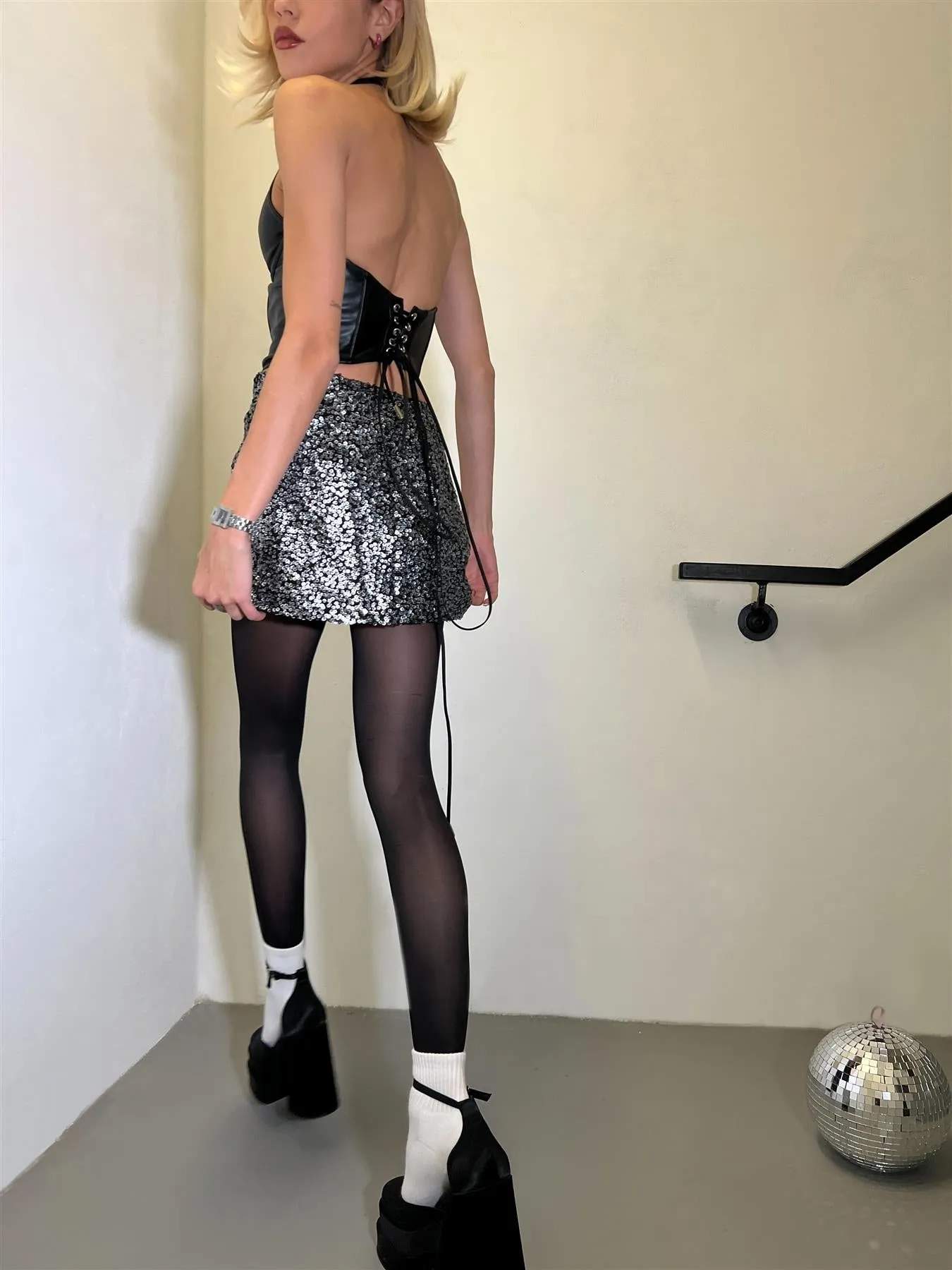 Black-PU Halterneck Corset Crop-Top sold by Glamorous product image thumbnail 2