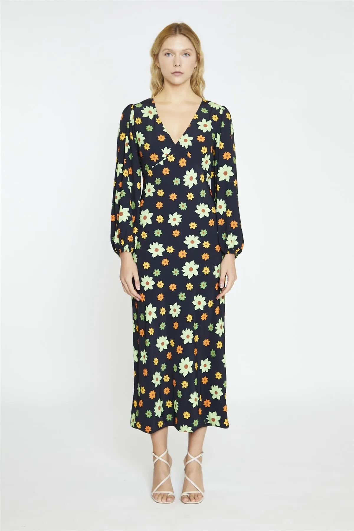 Black-Green Flower V-Neck Maxi-Dress sold by Glamorous