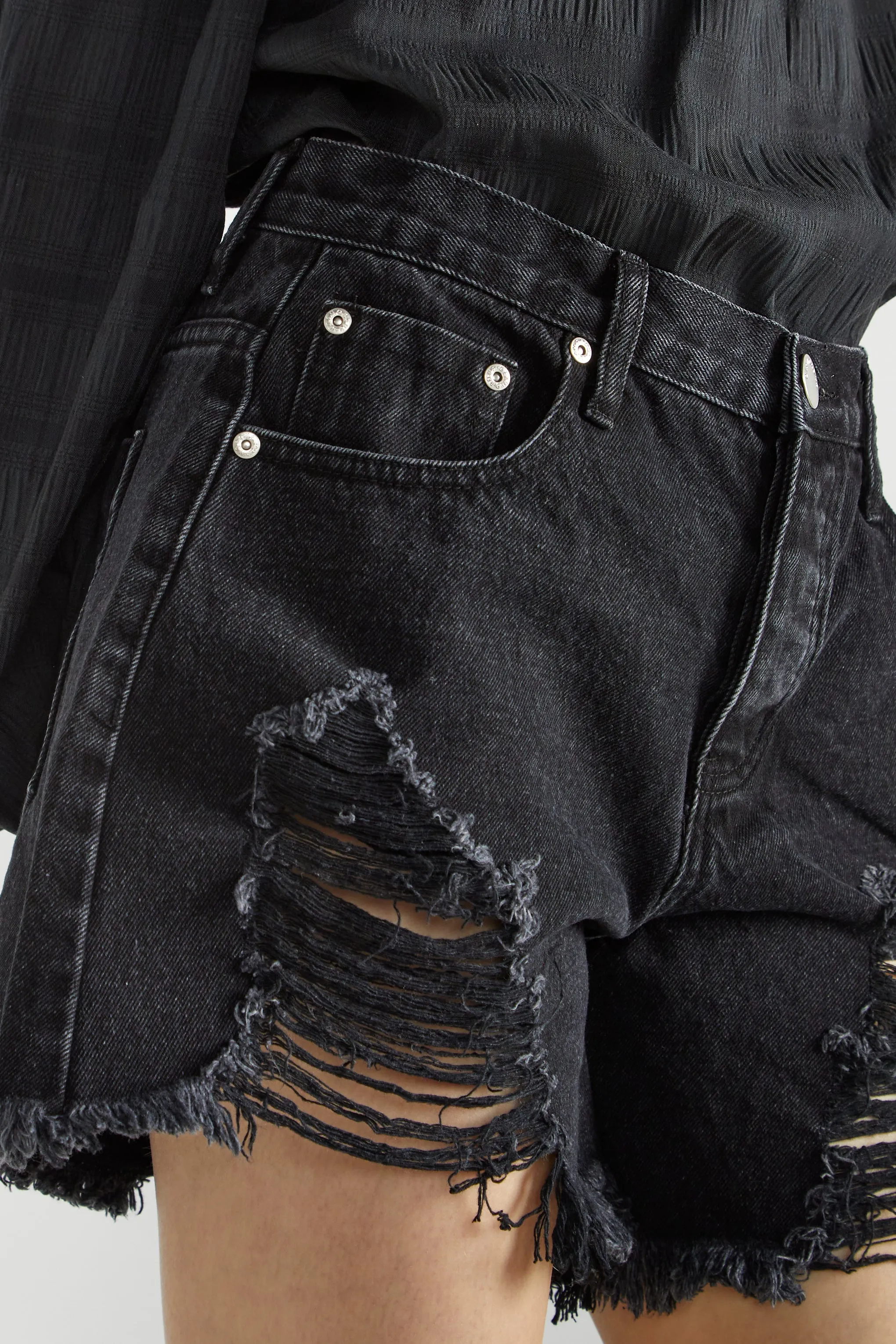 Washed Black Distressed Denim Shorts sold by Glamorous product image thumbnail 4