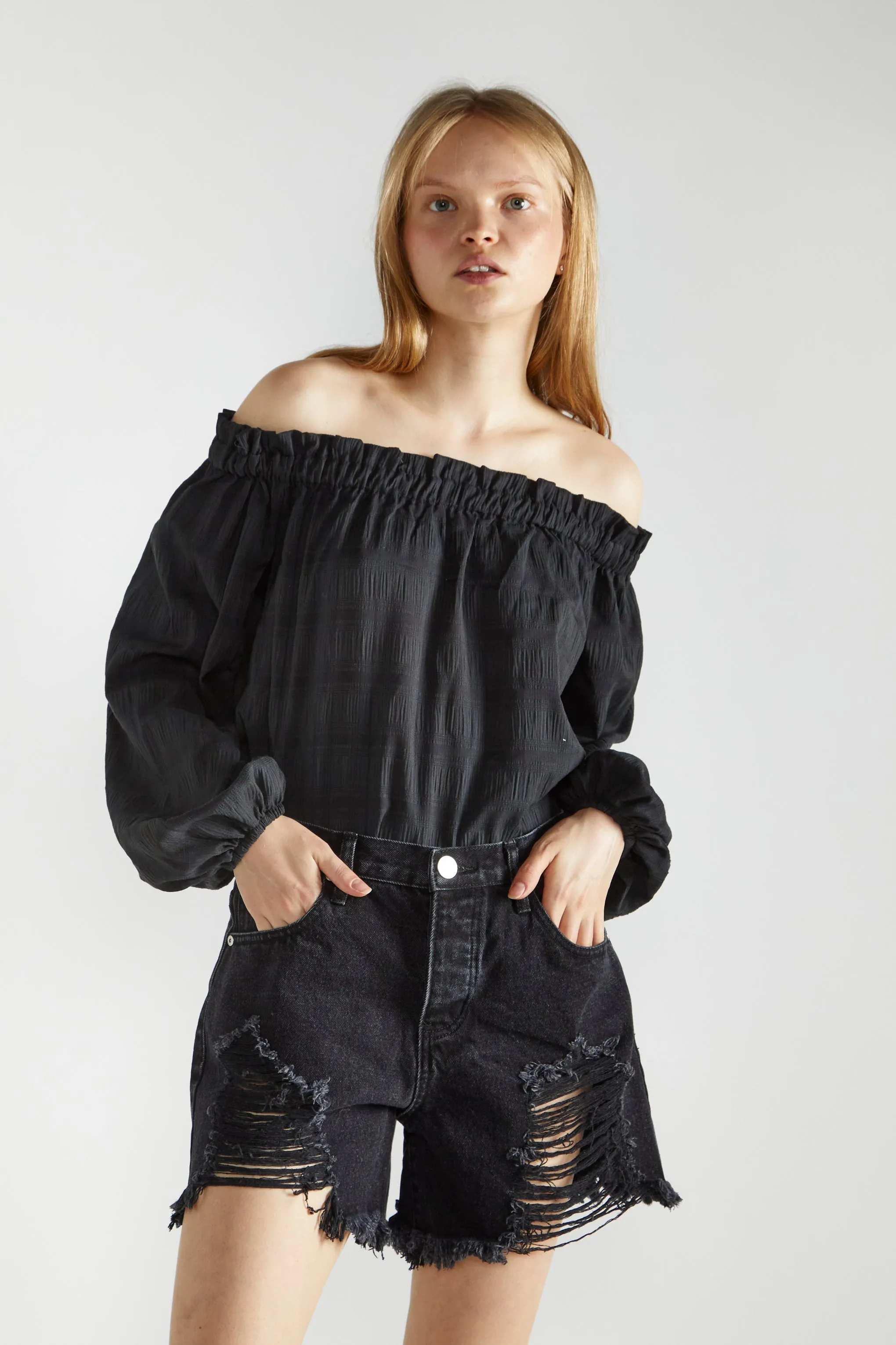 Washed Black Distressed Denim Shorts sold by Glamorous product image thumbnail 3