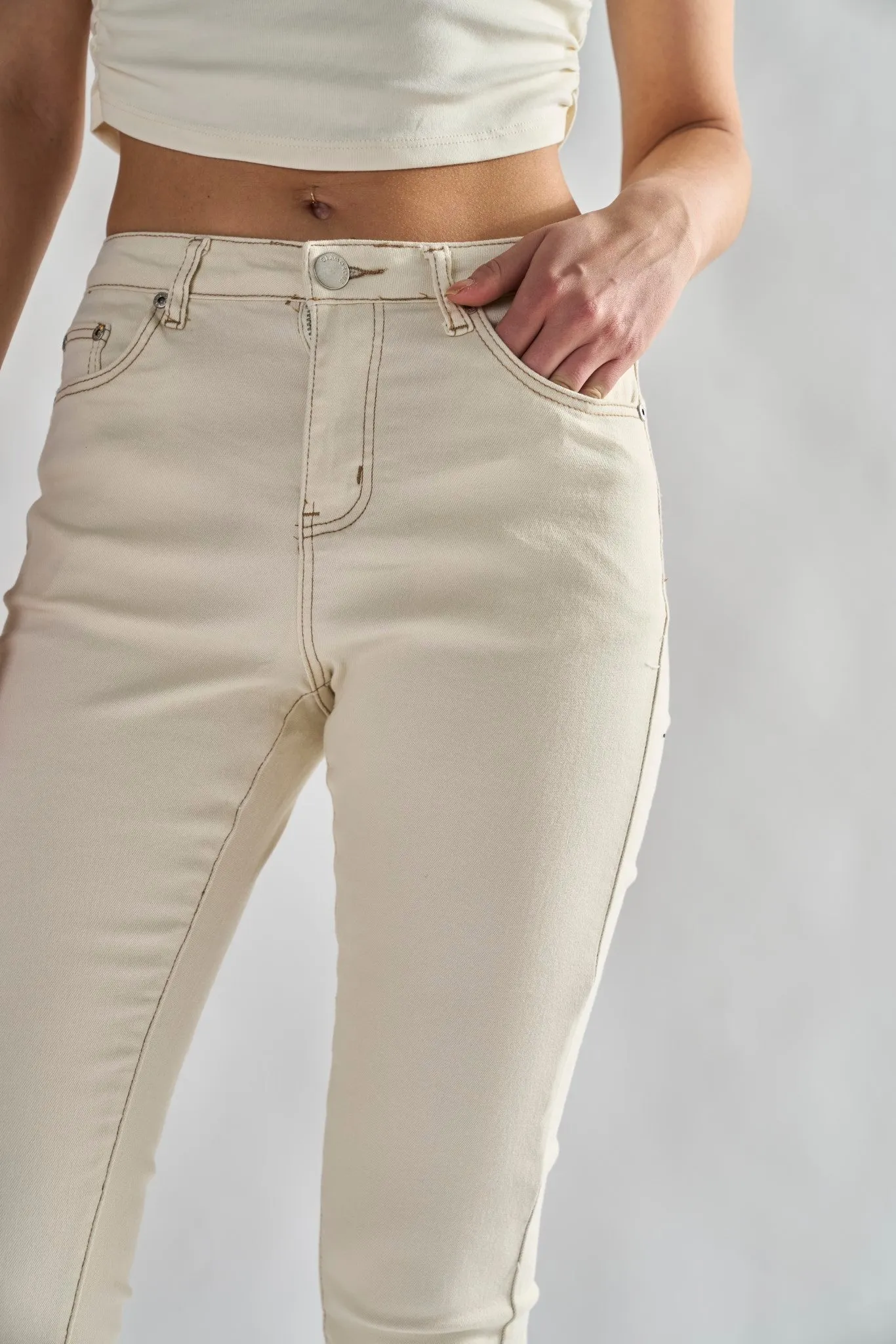 Ecru High Waisted Skinny Jeans sold by Glamorous product image thumbnail 4