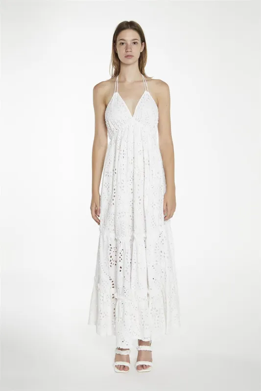White-Broderie Halterneck Maxi-Dress sold by Glamorous