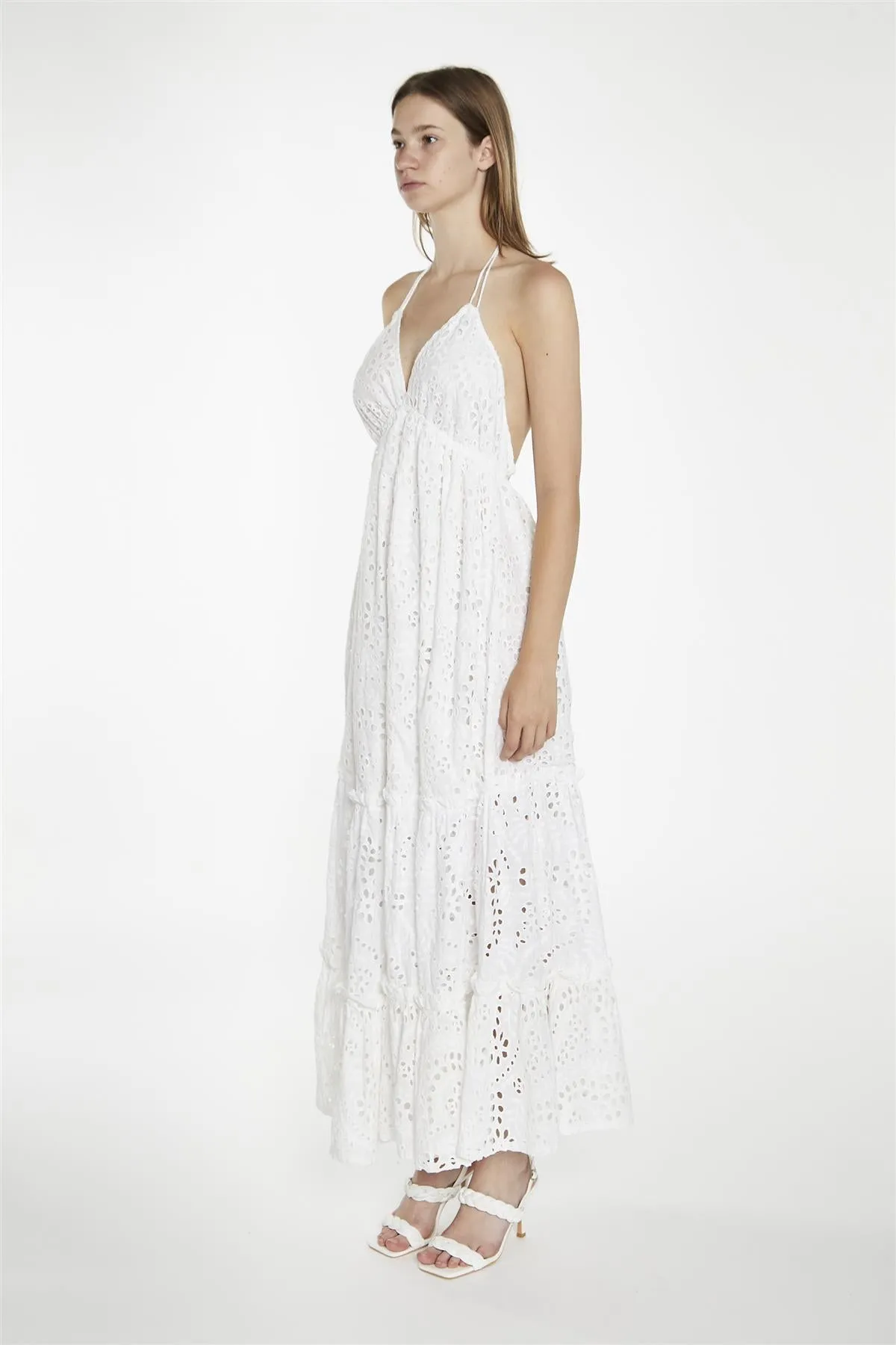 White-Broderie Halterneck Maxi-Dress sold by Glamorous product image thumbnail 4