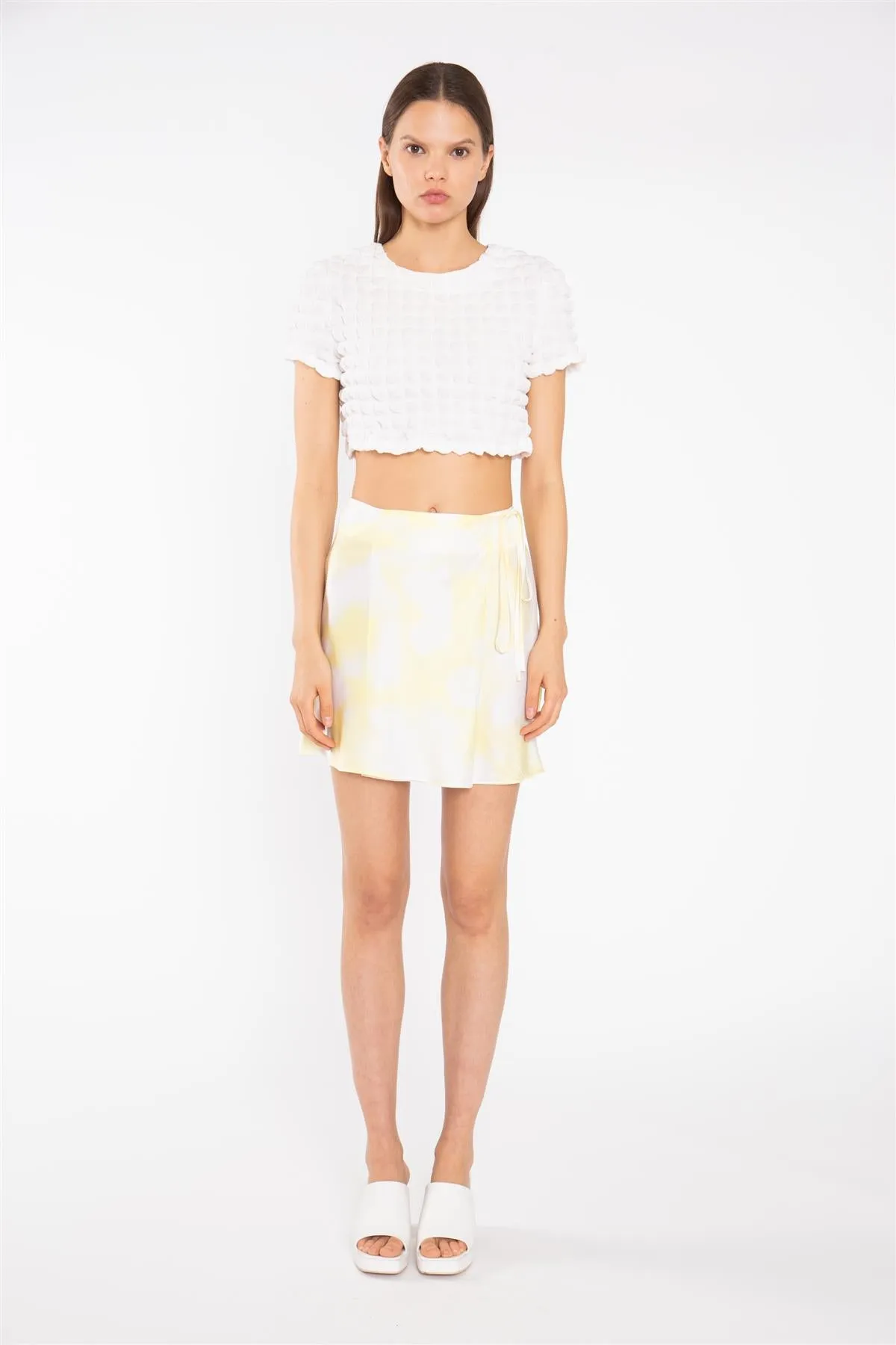 Textured-White Crop-Top sold by Glamorous