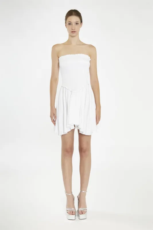 White Strapless Smocked Mini-Dress made by Glamorous