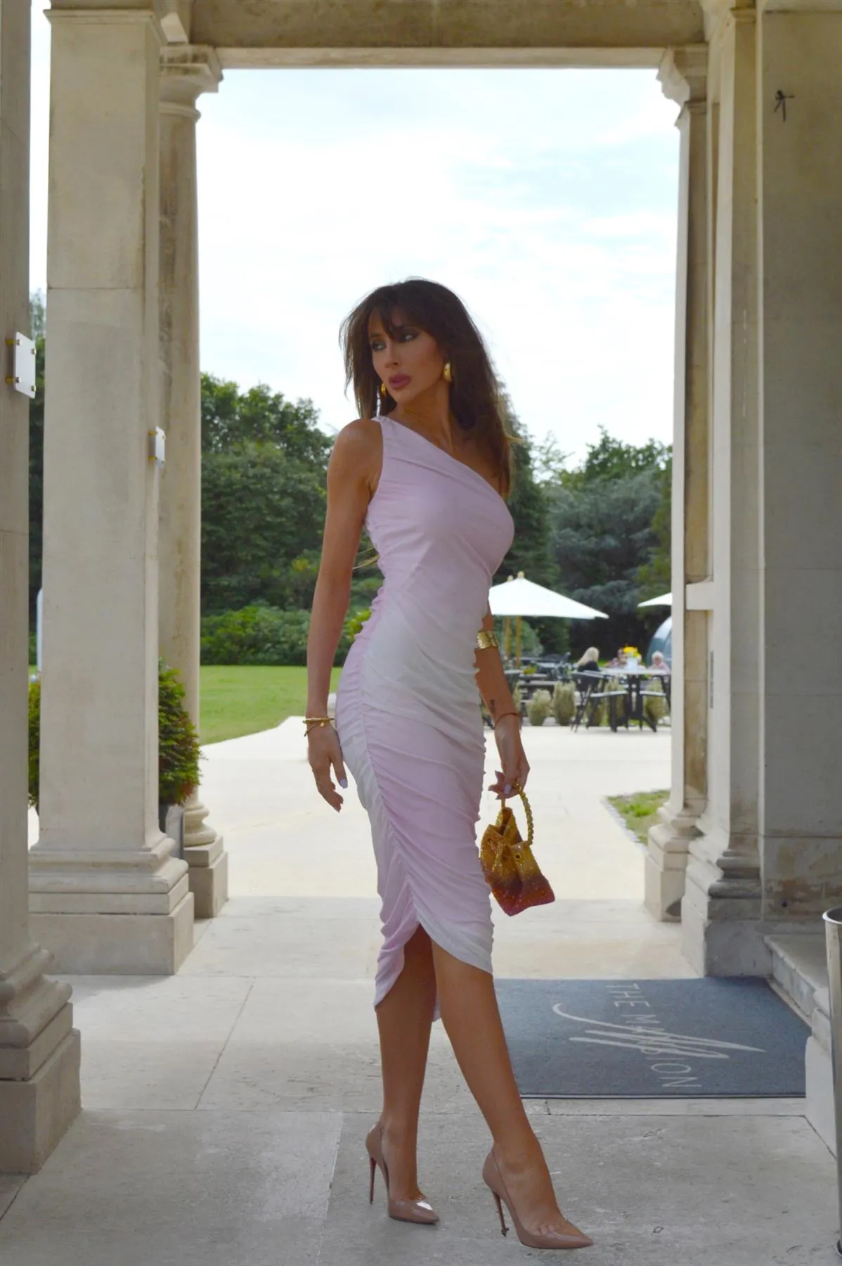 Pink-White Ombre Mesh Asymmetric Ruched Midaxi-Dress sold by Glamorous product image thumbnail 4