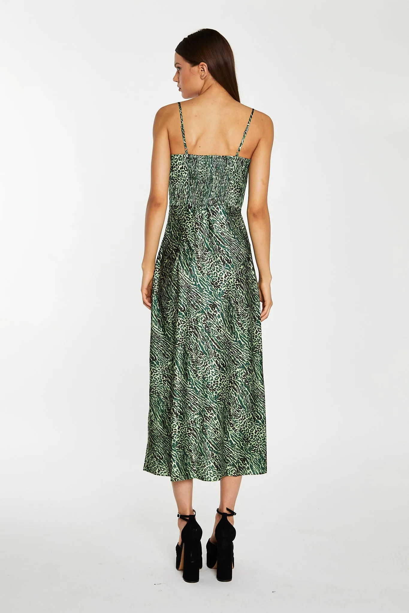Green-Black Animal Strappy Milkmaid Midi-Dress sold by Glamorous product image thumbnail 2