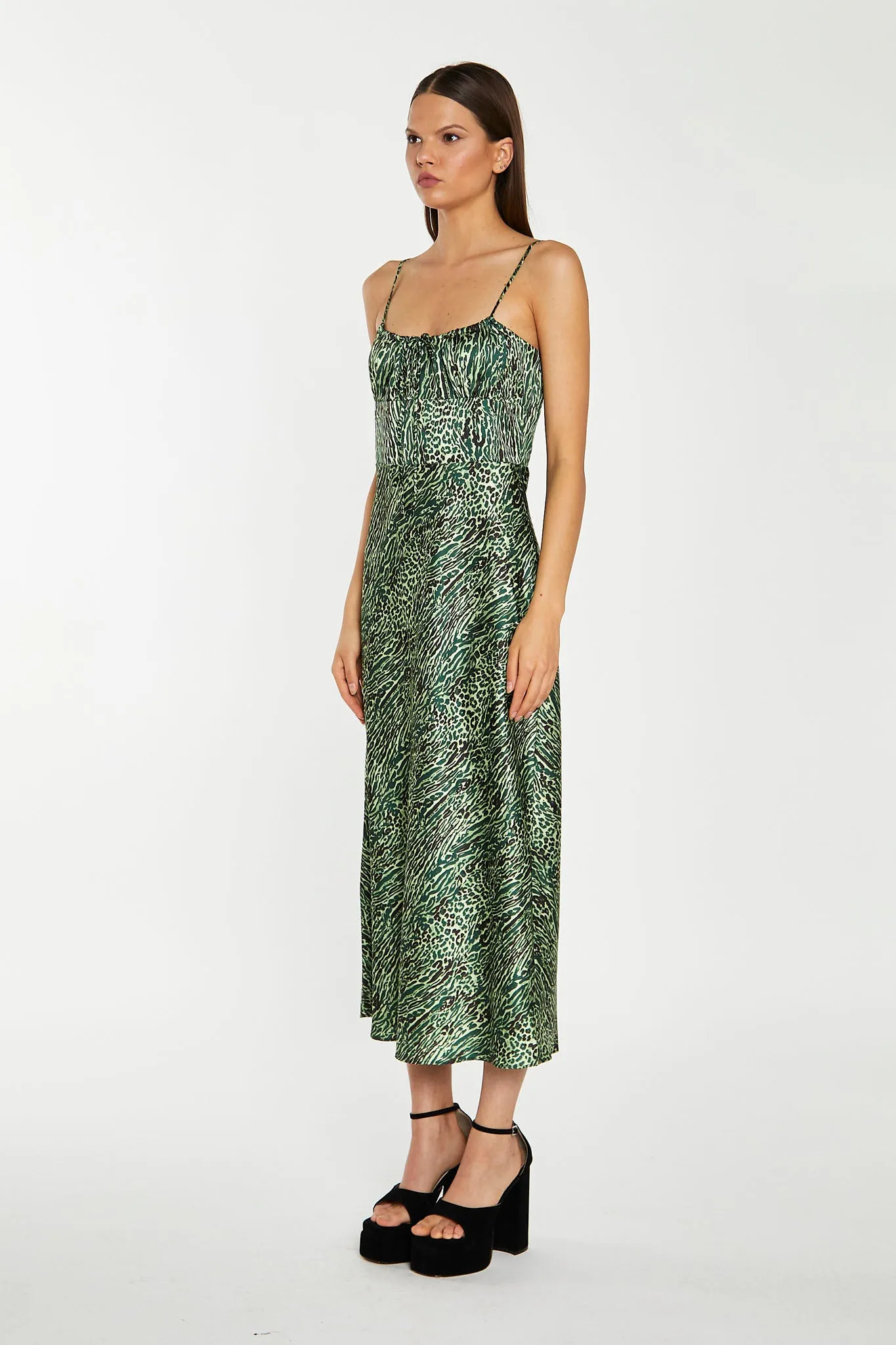 Green-Black Animal Strappy Milkmaid Midi-Dress sold by Glamorous product image thumbnail 4