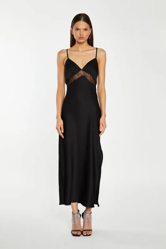 Black Lace Trim Cami Midaxi-Dress sold by Glamorous