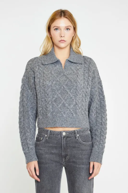 Dark-Grey Marl Collared Cable Knit Jumper made by Glamorous