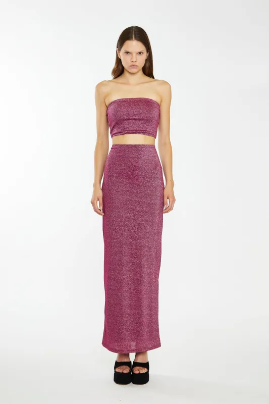 Red-Plum Glitter Straight Maxi-Skirt made by Glamorous