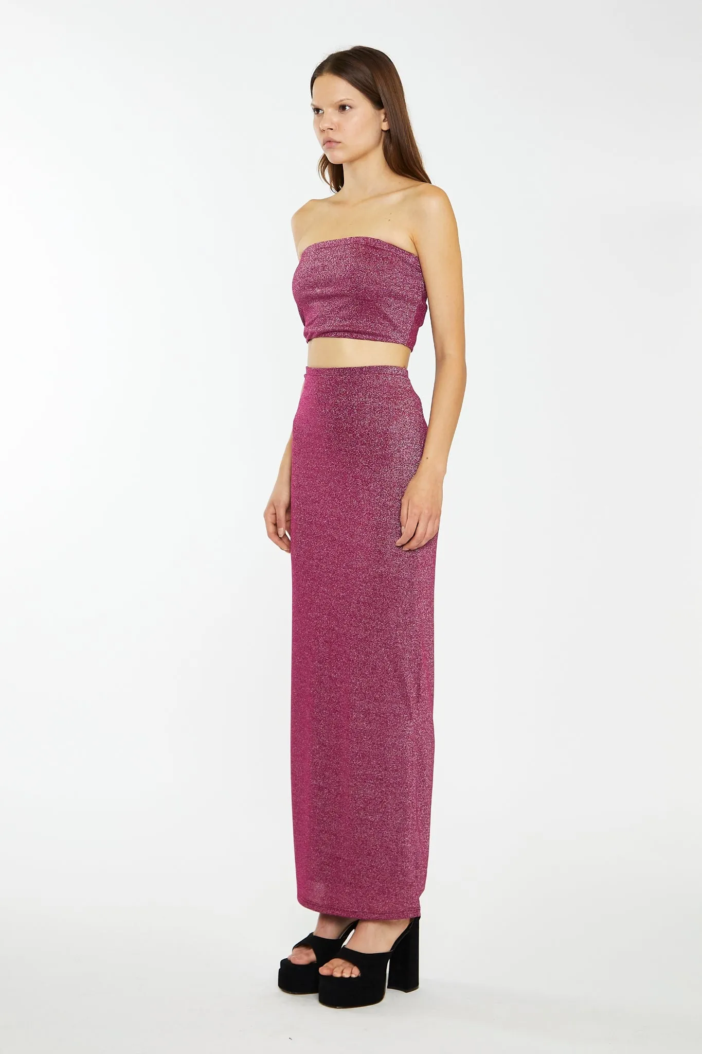 Red-Plum Glitter Straight Maxi-Skirt sold by Glamorous product image thumbnail 4