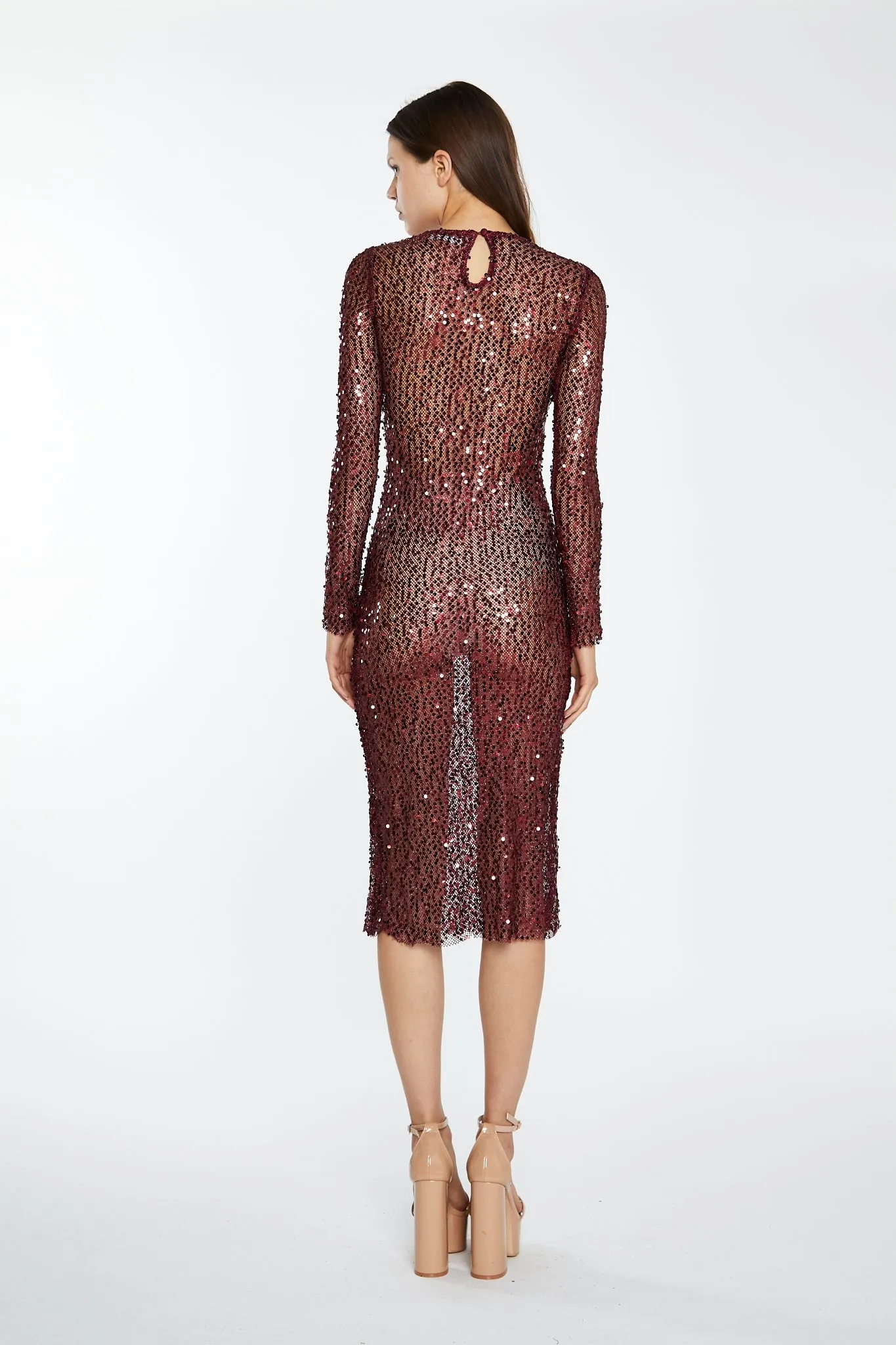 Cabernet Mesh-Sequin Long-Sleeve Midi-Dress sold by Glamorous product image thumbnail 2