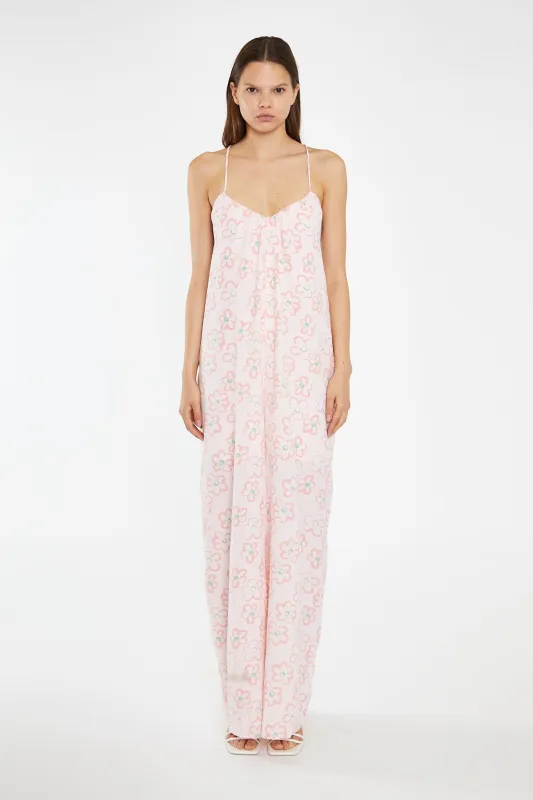 Pink Painted-Daisy Loose-Fit Lace-Up Jumpsuit made by Glamorous