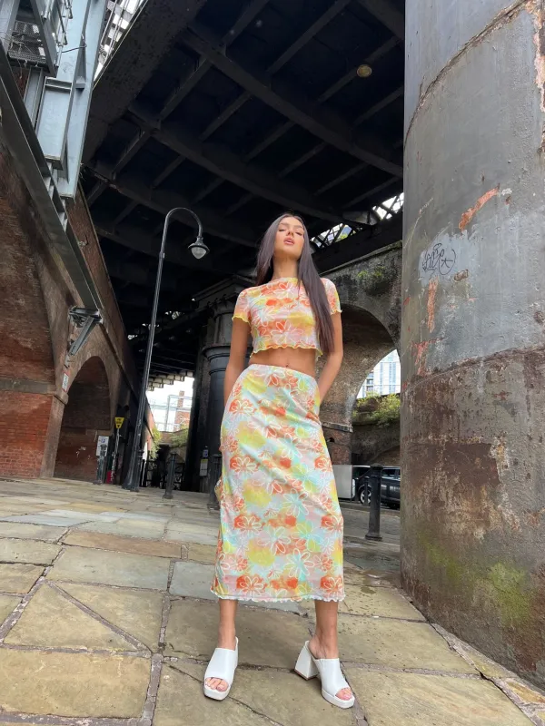 Multicolour Floral Mid-Rise Midaxi-skirt sold by Glamorous