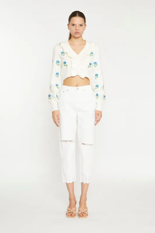 Cream Cropped Floral Embroidered Cardigan made by Glamorous