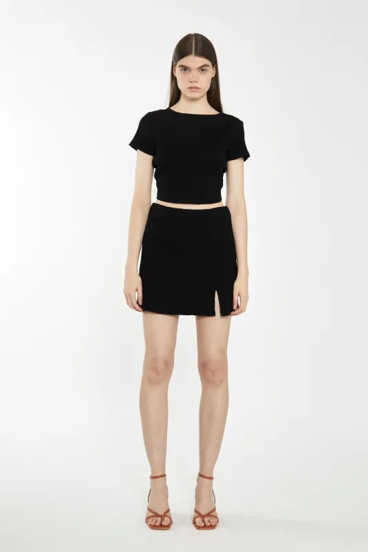 Black Rib Open-Back Crop Top sold by Glamorous