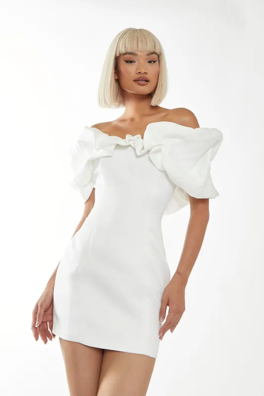 White Statement Puff Bardot Mini-Dress sold by Glamorous