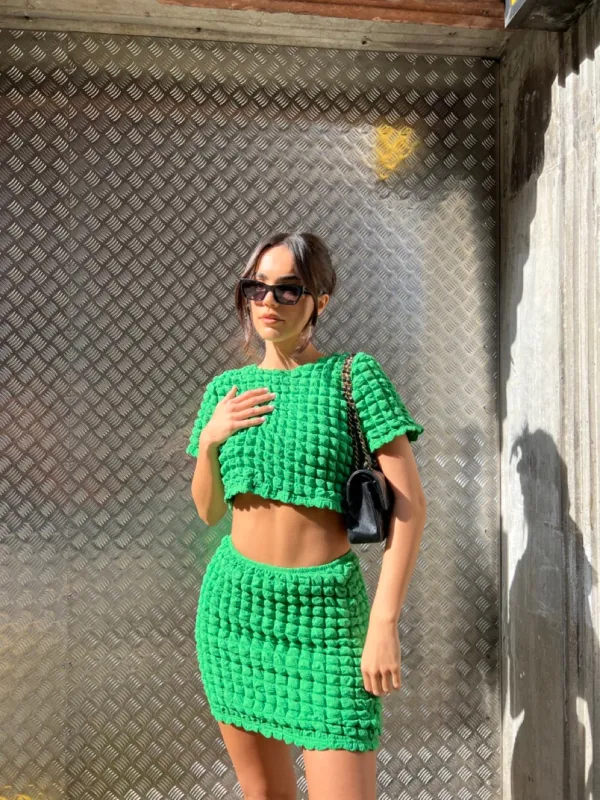 Textured Green Mini Skirt made by Glamorous