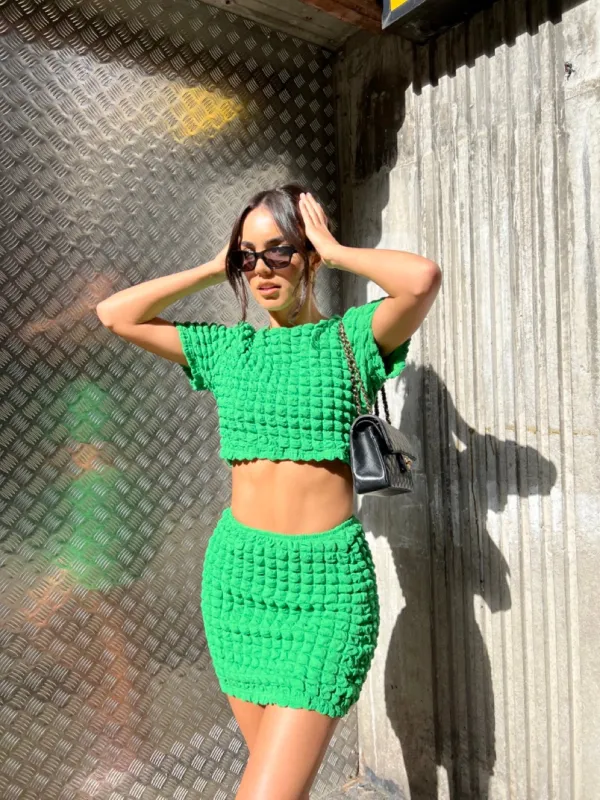 Textured Green Crop Top sold by Glamorous