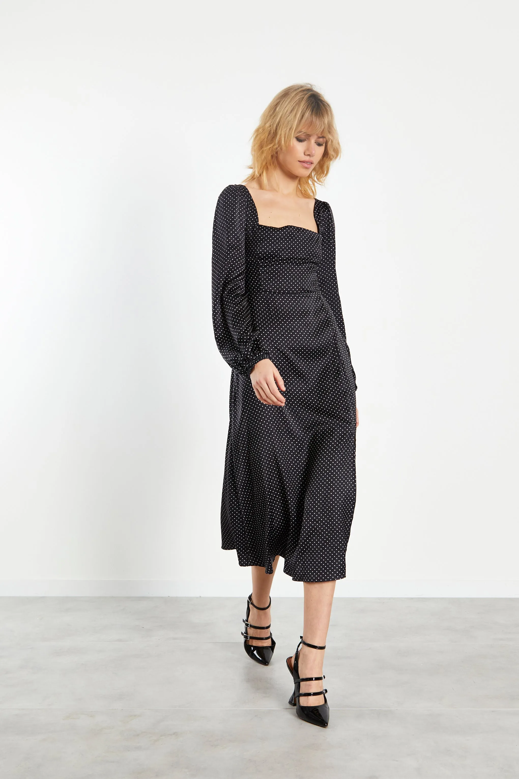 Glamorous Black White Spot Side Split Midi Dress sold by Glamorous product image thumbnail 3