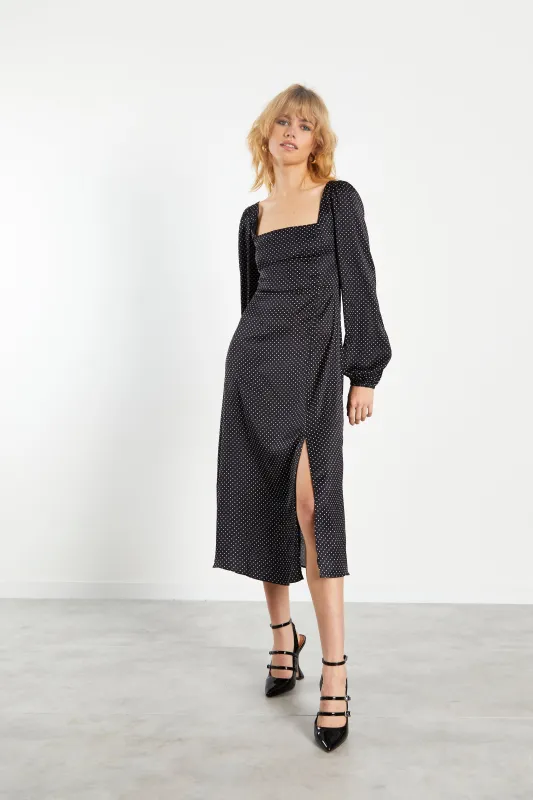 Glamorous Black White Spot Side Split Midi Dress sold by Glamorous